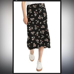 Madewell Botanical Print Midi Skirt in True Black, size 6